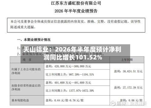 天山铝业：2026年半年度预计净利润同比增长101.52%-第2张图片