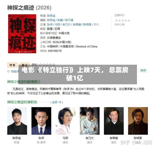 电影 《特立独行》 上映7天， 总票房破1亿