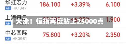 大涨!恒指再度站上25000点-第3张图片