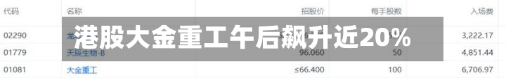 港股大金重工午后飙升近20%