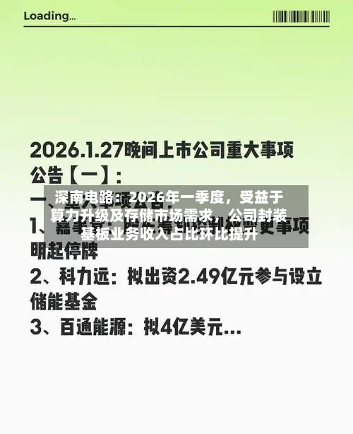 深南电路：2026年一季度	，受益于算力升级及存储市场需求，公司封装基板业务收入占比环比提升-第3张图片